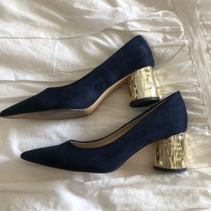 Zara gold heeled navy sandal. Size 40/9 American. Worn once indoors!